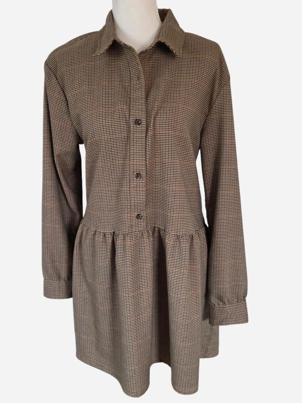 RVCA Houndstooth Plaid Button Up Collared Shirt Sress Brown Size S - Picture 5 of 11